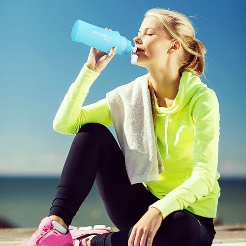 Miniatura 6 de Pinkunn 10 botellas de agua filtradas suaves de 16 onzas, botella de agua portátil de viaje con filtro reutilizable de 16.9fl oz, filtro de agua