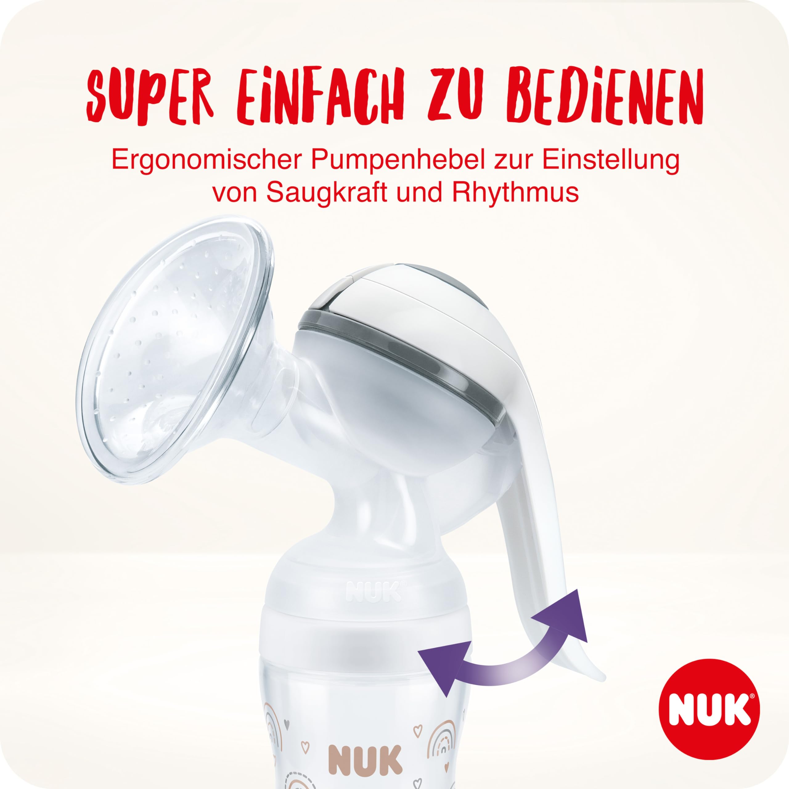 NUK Handmilchpumpe | Weiches Silikonkissen | Ergonomischer Pumphebel | Mit Perfect Match Babyflasche | 150 ml