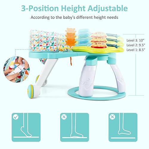 Miniatura 7 de INFANS Centro de actividades para bebés 3 en 1, andador con mesa de juego, ruedas, cojín de asiento desmontable, 3 alturas ajustables, juguetes de