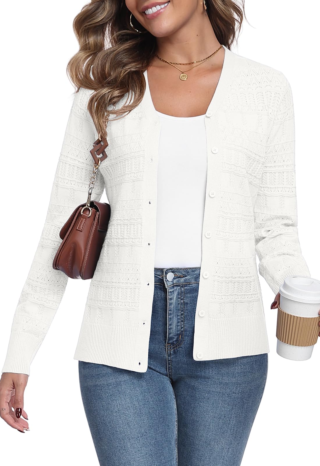 YUNDAI Damen Strickjacken Cardigans Crew Neck Kurzarm Puff S