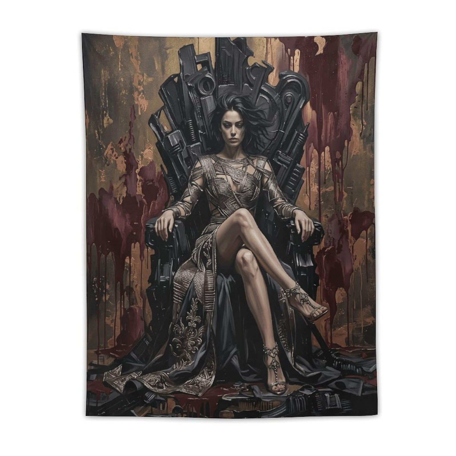 W7C8U2X3 Dark Queen Industrial Throne Wall Tapestry, Detailed Illustration
