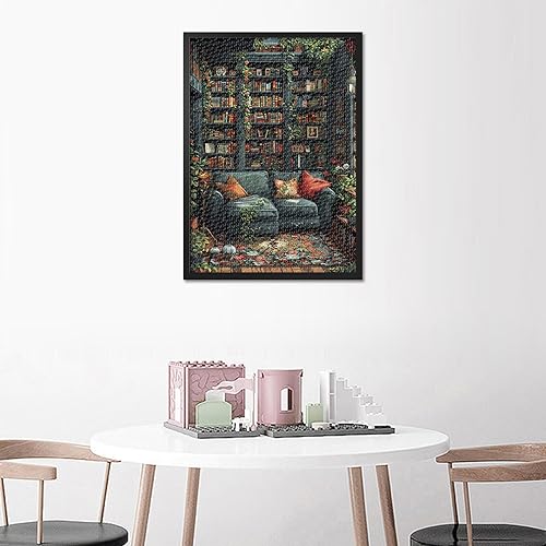 Miniatura 6 de Rompecabezas para adultos de 1000 piezas  Biblioteca vintage con estanterías, plantas y chimenea acogedora, rompecabezas para adultos de alta