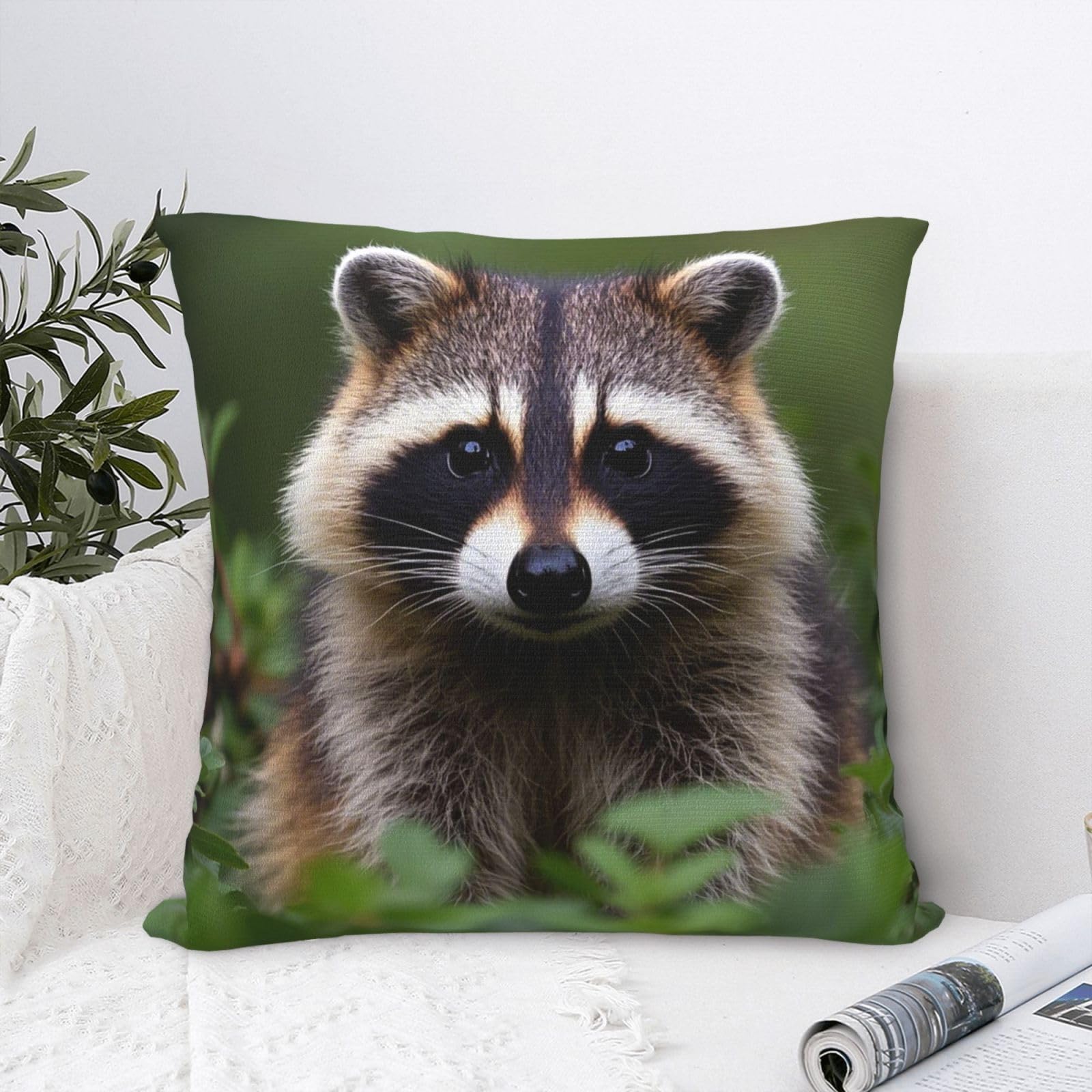 FodPand Luxury Velvet Throw Pillow Covers 18"x18" Super Soft Decorative Pillow Cases - Cute Raccoon Pillowcases Modern Lumbar Cushion Cases for Couch Sofa Bed Pillow Shams