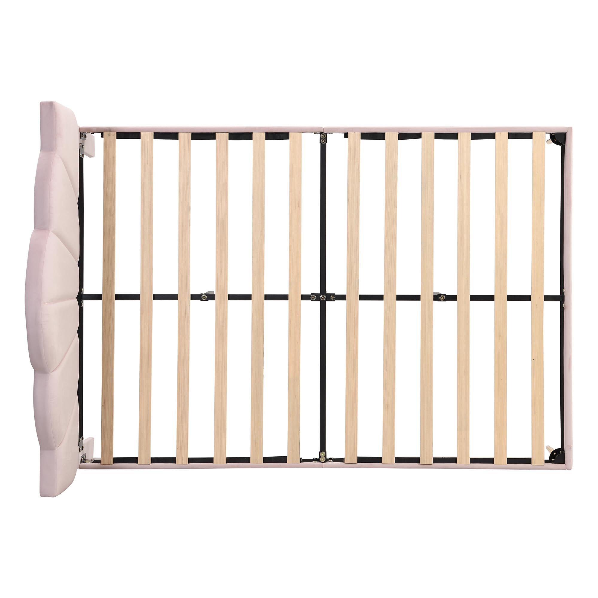 Velluto, Lit Double Rembourré, Forme de Coquille en Piedi in Ferro Dorato, Testa Regolabile in Altezza, Sommier a Lattes in Legno (Rosso, 140 x 190 cm)
