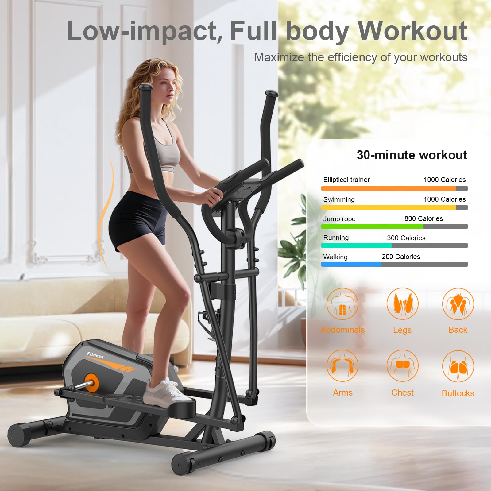 Bicicleta Elíptica con 16 Niveles de Resistencia,Monitor LCD,Sensores de Pulso,Ultra Silenciosa Elíptica para Casa con Pedales Antideslizantes,Portabotellas,Capacidad de Carga de 130KG