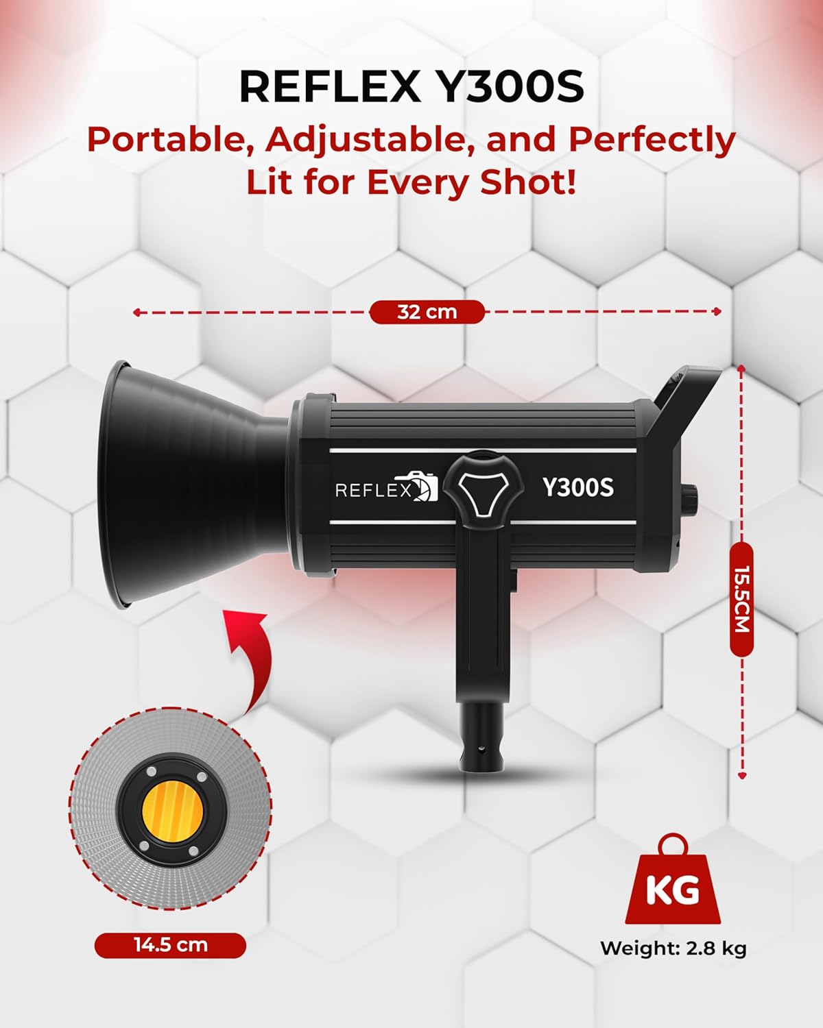 Reflex Camera Professional 300W Dimmable Bi-Color Bowens LED COB Studio Light 3200K-5600K Adjustable, Portable, Warm to Daylight Adjustment, U Bracket with 360 Degree Movement Continuous Light