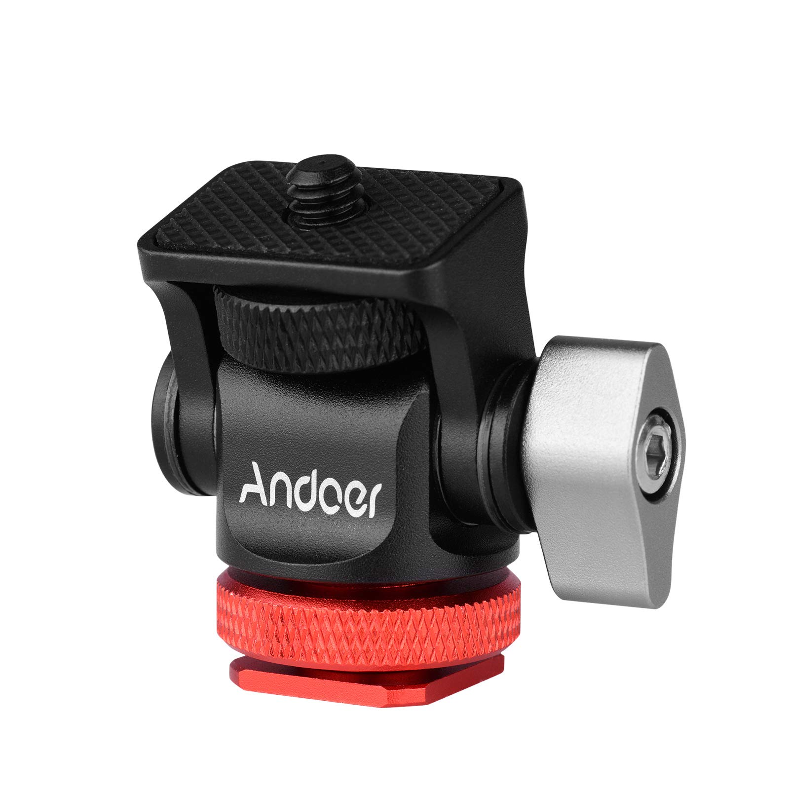Andoer Mini Monitor Mount Tripod Head Cold Shoe Adapter Aluminum Alloy 1/4 Inch Screw for Mounting Camera Monitor Flash Microphone LED Fill Light (Red
