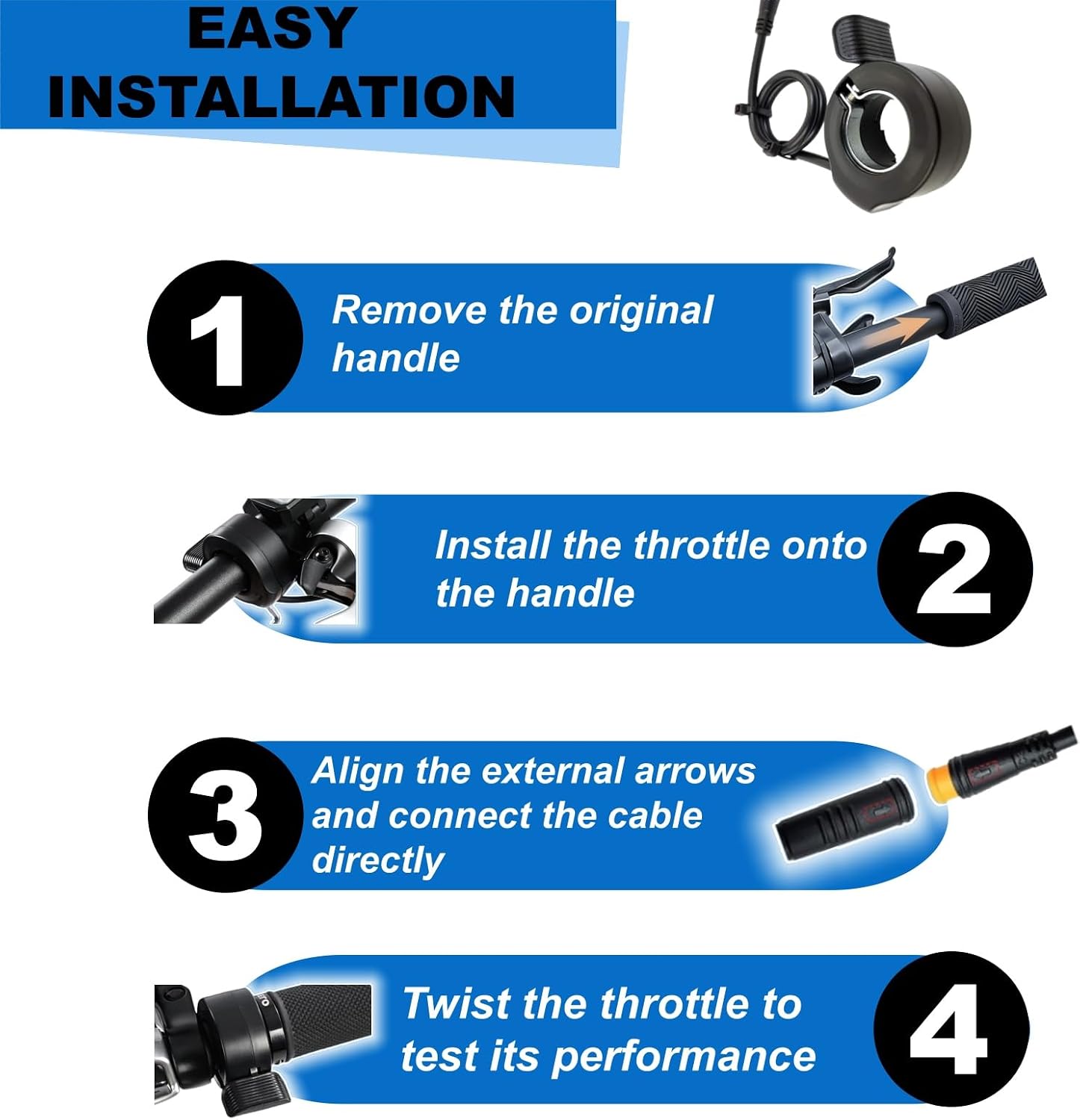 Upgraded Ebike Thumb Throttle 130X,Waterproof 3-Pin Connector for 12V-72V Ebike Throttle,Left/Right Universal Fit 22.2mm Handlebar,Speed Control Accelerator for Electric Bike Scooter Conversion