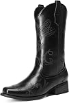 DREAM PAIRS Women's Cowboy Boots Mid Calf Cowgirl Boots Chunky Embroidery Stitched Square Toe Ladies Western Boots