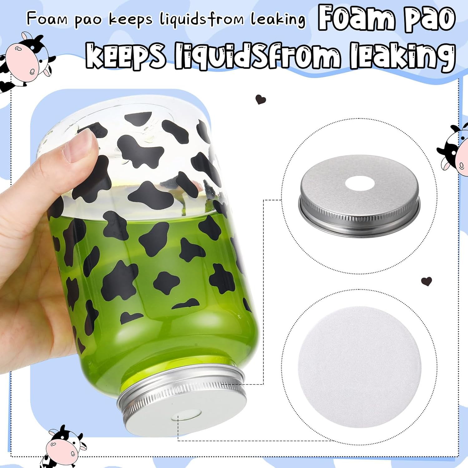 20 Pack Cow Print Plastic Cups with Lid and Straw 16 oz Cow Theme Plastic Mason Jars Reusable Western Themed Party Cups Bulk Clear Drinking Tumbler for Parties Celebrations Decorations