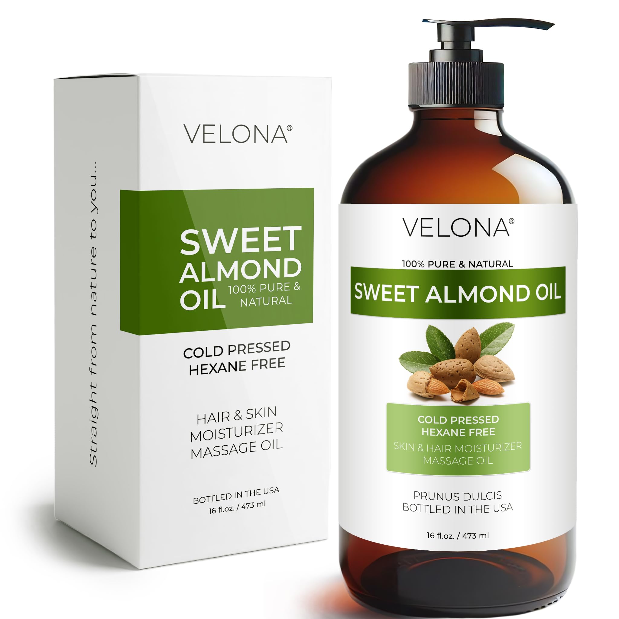 velona Sweet Almond Oil - 16 Fl Oz in Glass Bottle | 100% Pure and Natural Carrier Oil |Cold Pressed | Skin, Hair, Body & Face Moisturizing | Use Today - Enjoy Results…