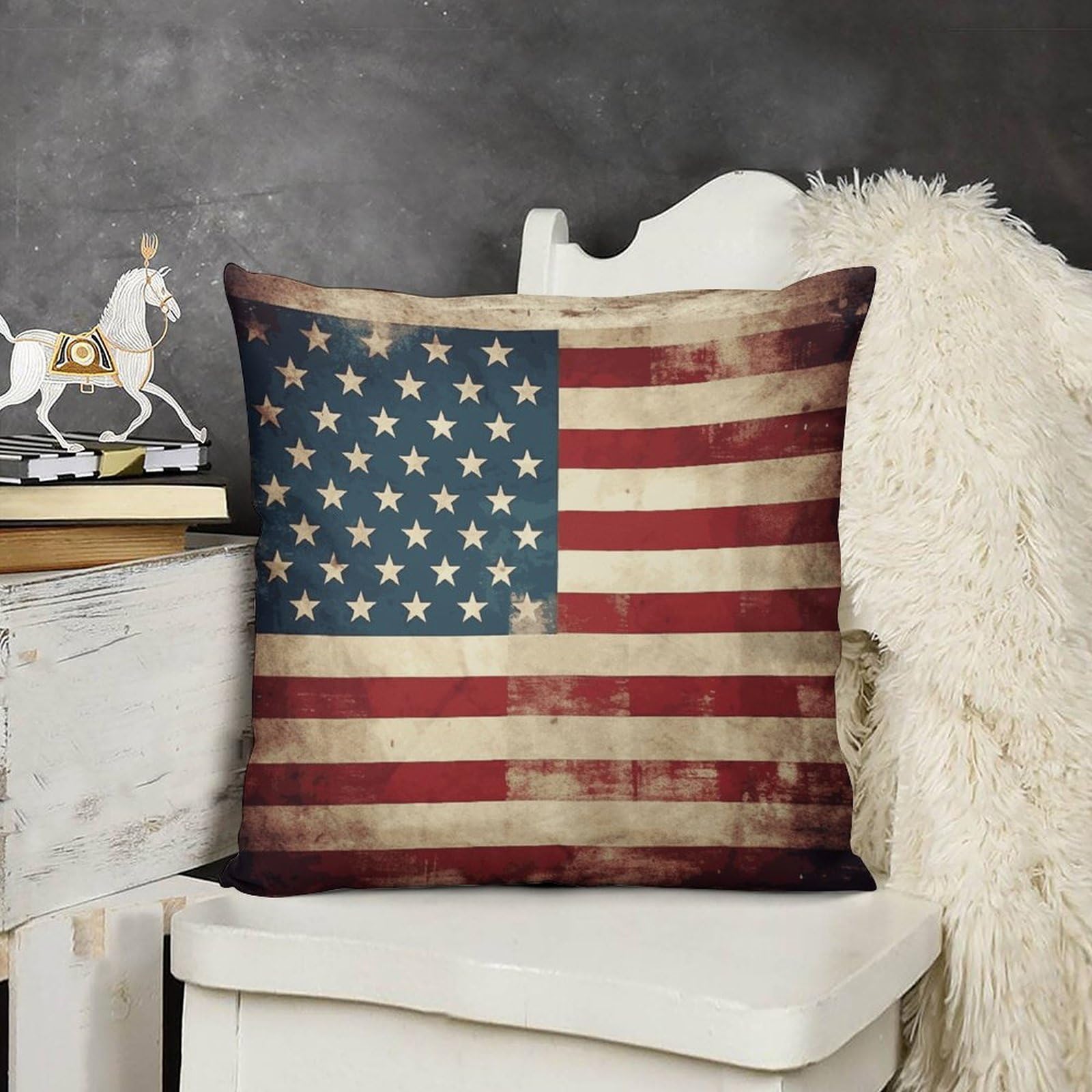 FodPand Boho Farmhouse Vintage American USA Flag Pillow Covers with Hidden Zipper 12x12 Soft Plush Cushion Cover Decorative Throw Pillow Cases for Couch Bed Sofa Living Room Indoor Outdoor Home Decor