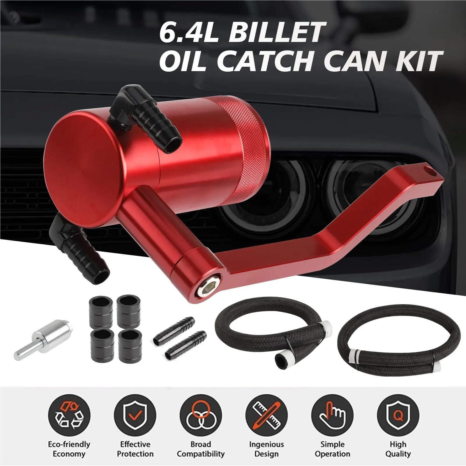Crankcase Ventilation System 6,4 l Catch Can Z-Halterung. Passend für Chrysler, Passend für Dodge, Passend für Charger, Passend für Challenger, Passend für Jeep(YC102118-RD)