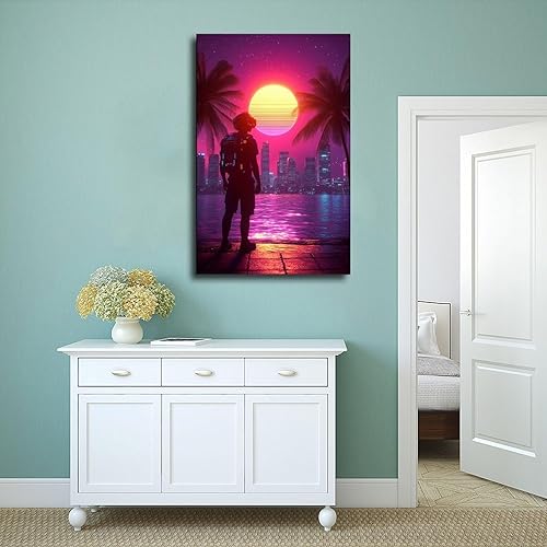 Miniatura 4 de 80s Synthwave Vaporwave Wall Poster  Retro Neon Sunset Cityscape Art  Cyberpunk Digital Print for Teens Canvas Poster Wall Art Decor Print Picture