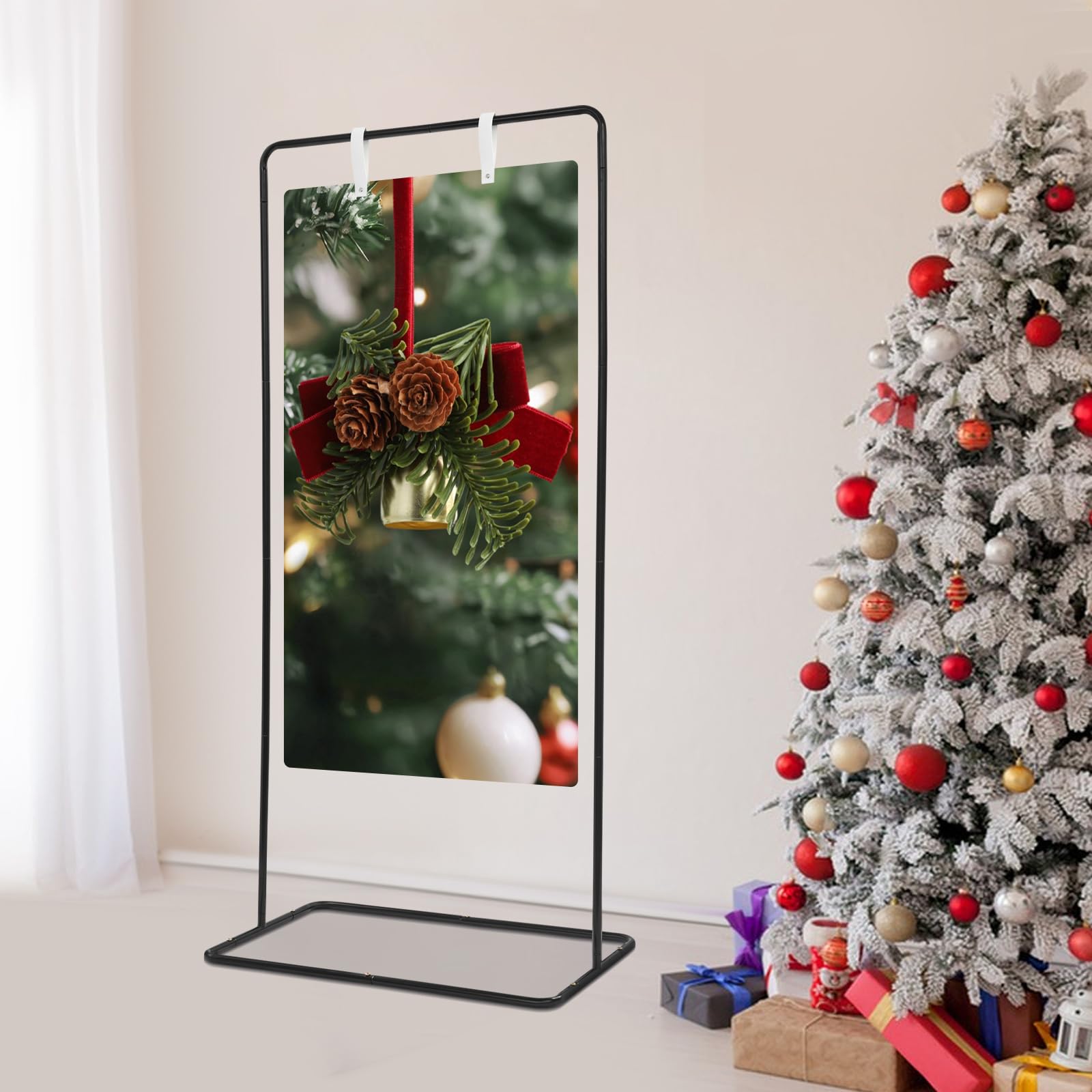 Soporte para cartel de bienvenida de boda de altura ajustable, soporte de metal negro con 4 correas de piel, para bodas, fiestas, ferias, 80 x 50 x 175 cm, hasta 5 kg