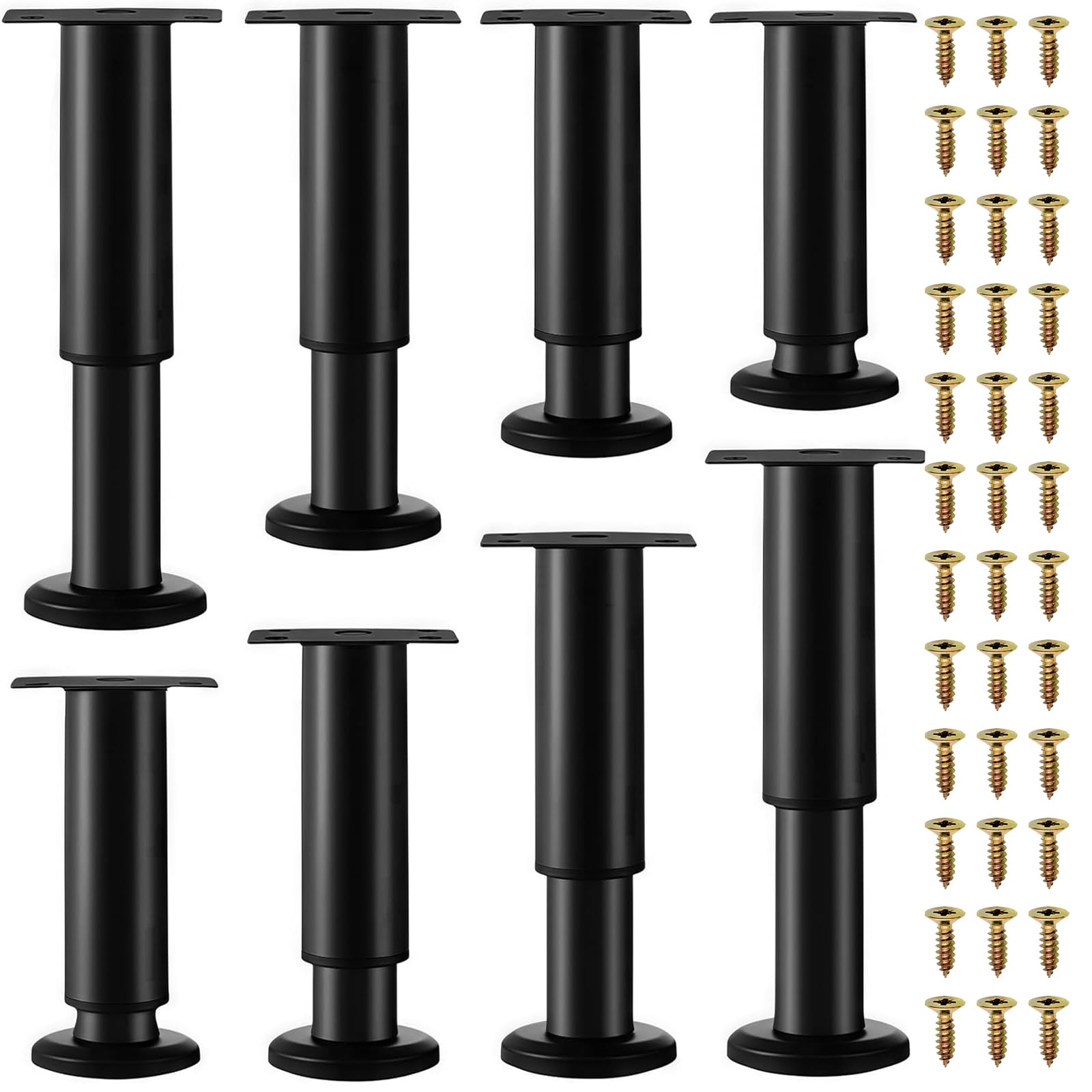 XHMAXE 8 Pcs Adjustable Furniture Legs 18-30cm (7.1-11.8 Inch), Metal Heavy Duty Furniture Replacement Legs with Screws for Sagging Bed Frame, Chair, Sofa, Table, Cabinet (Black)