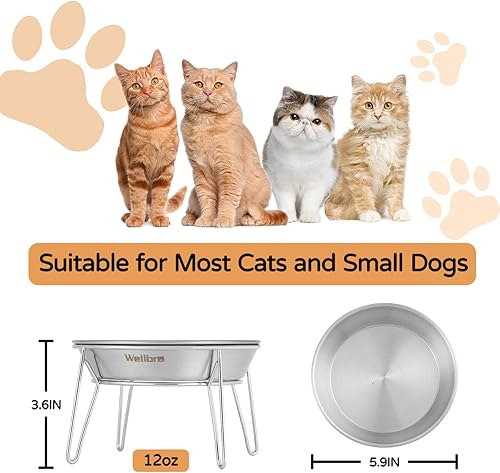 Miniatura 6 de Cuencos elevados para gatos, 5.9 pulgadas de ancho, tazones de comida para gatos de acero inoxidable con soporte de metal, sin estrés, plato elevado
