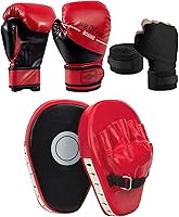 Vista 1 de Juego de 3 en 1 de guantes de boxeo y mitones de golpeo para niños, guantes de boxeo deportivos con almohadillas para manos y vendas, juego