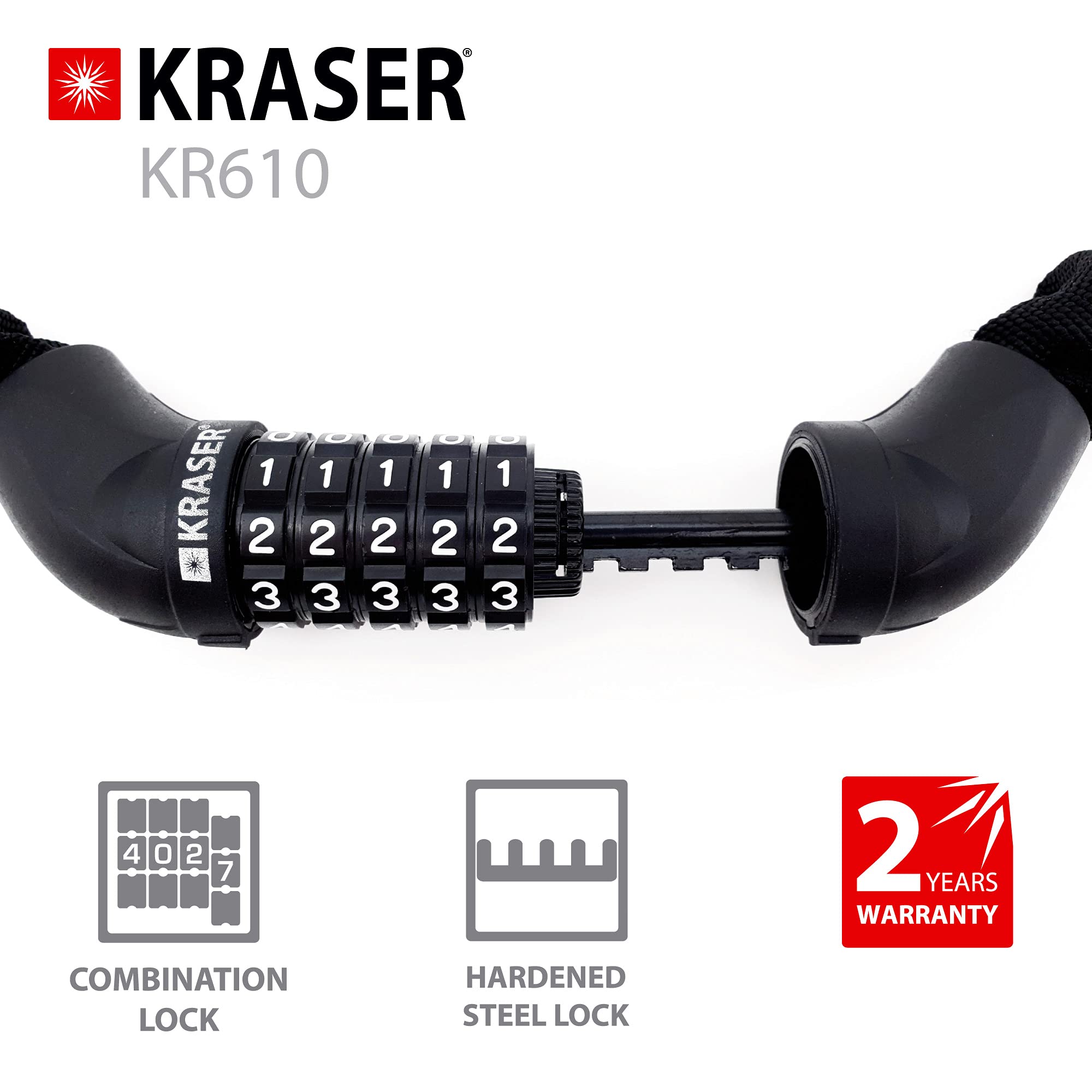 KRASER KR610 Chaine Antivol Vélo avec Code à 5 Chiffres Plus Sécurisée, Maillons en Acier ø8mm Plus Épais et Résistants avec Housse en Nylon Anti-Rayures pour Vélo Trottinette Bike Lock, 100cm