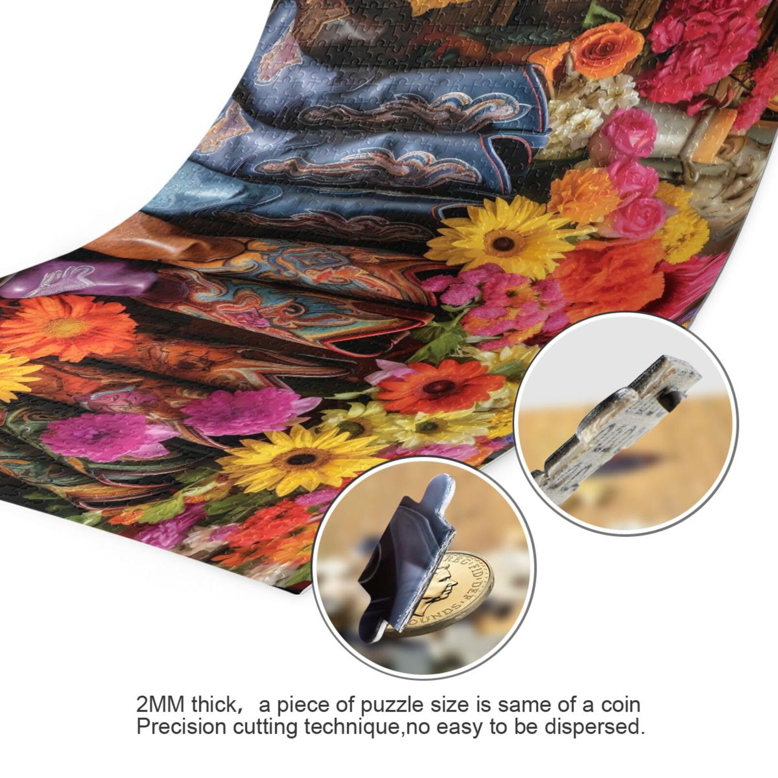 Puzzle 1000 Pezzi per Adulti Stivali Cowboy Fiori Puzzle di Legno Giocattoli Educativi Cervello 21219532