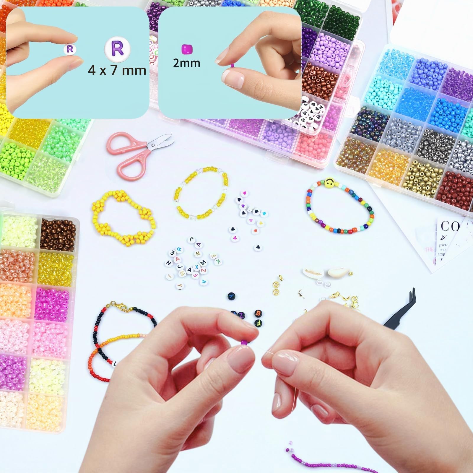 47880pz 2mm 114 Colori Perline di Vetro per Braccialetti, Adulti, Colorate per Bigiotteria fai da te