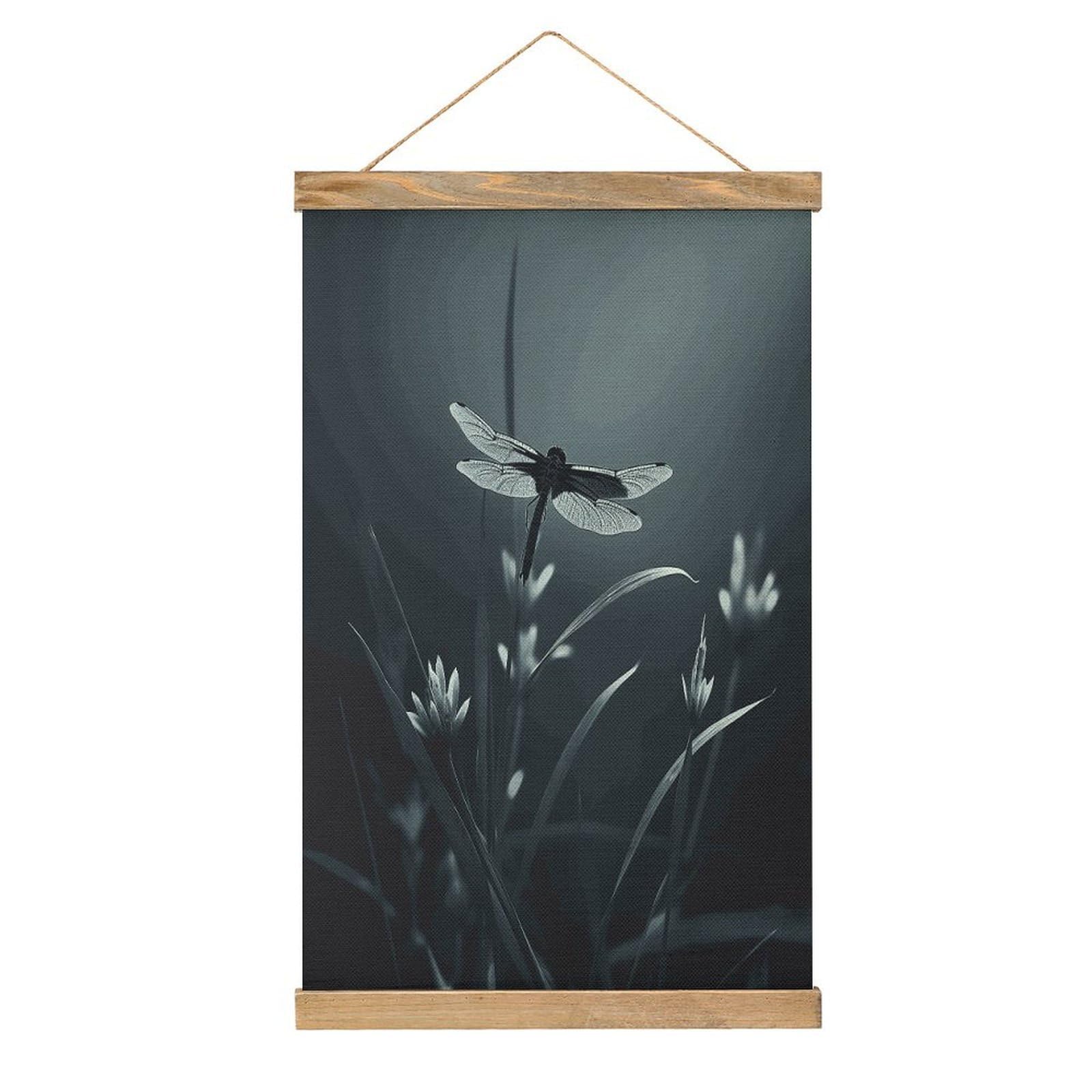 JTREHY Dragonfly Silhouette Linen Hanging Painting Vintage Poster Wall Art Prints Personality Style Wall Hanging Poster for Living Room Office Bedroom Decor Frame 13.2 X 20.47 Inch