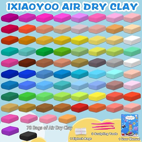 Miniatura 3 de Arcilla seca al aire para niños, arcilla mágica de modelado de 78 colores, segura y no tóxica, kit de manualidades escolares con herramientas,
