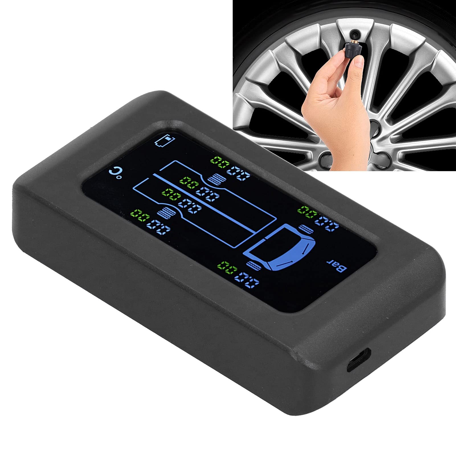 Fydun Reifendruck-Kontrollsystem, Universal Solar Reifendruckkontrolle USB-Aufladung 0-8,5bar 122 Psi LKW-TPMS mit 6 Externen Sensoren