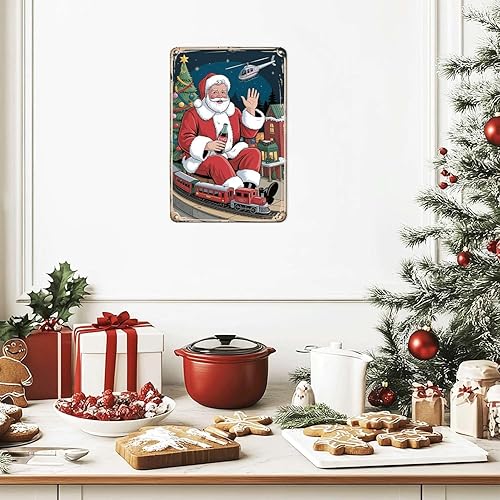 Miniatura 2 de Coca Cola - Cartel de hojalata de Papá Noel vintage para Navidad, letrero de metal con estampado estético para jardín, patio, bar, porche, hogar,