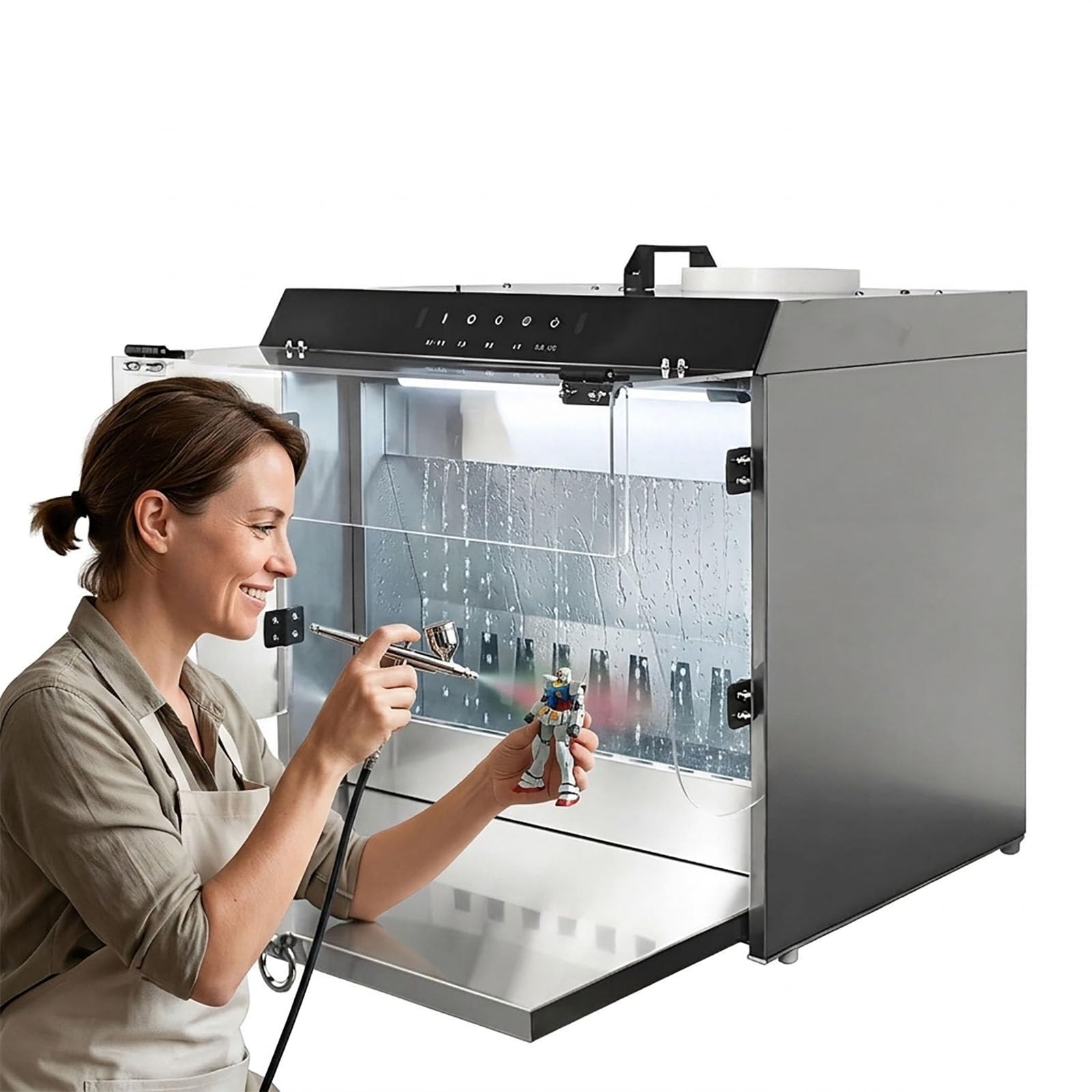 Lakenbroade Premium Waterfall Spray Booth with Double-Layer Filtration - 180W Water Curtain Airbrush Spray Booth for Gundam, Scale Models & DIY Crafts, Smart Touchless Control, Silver