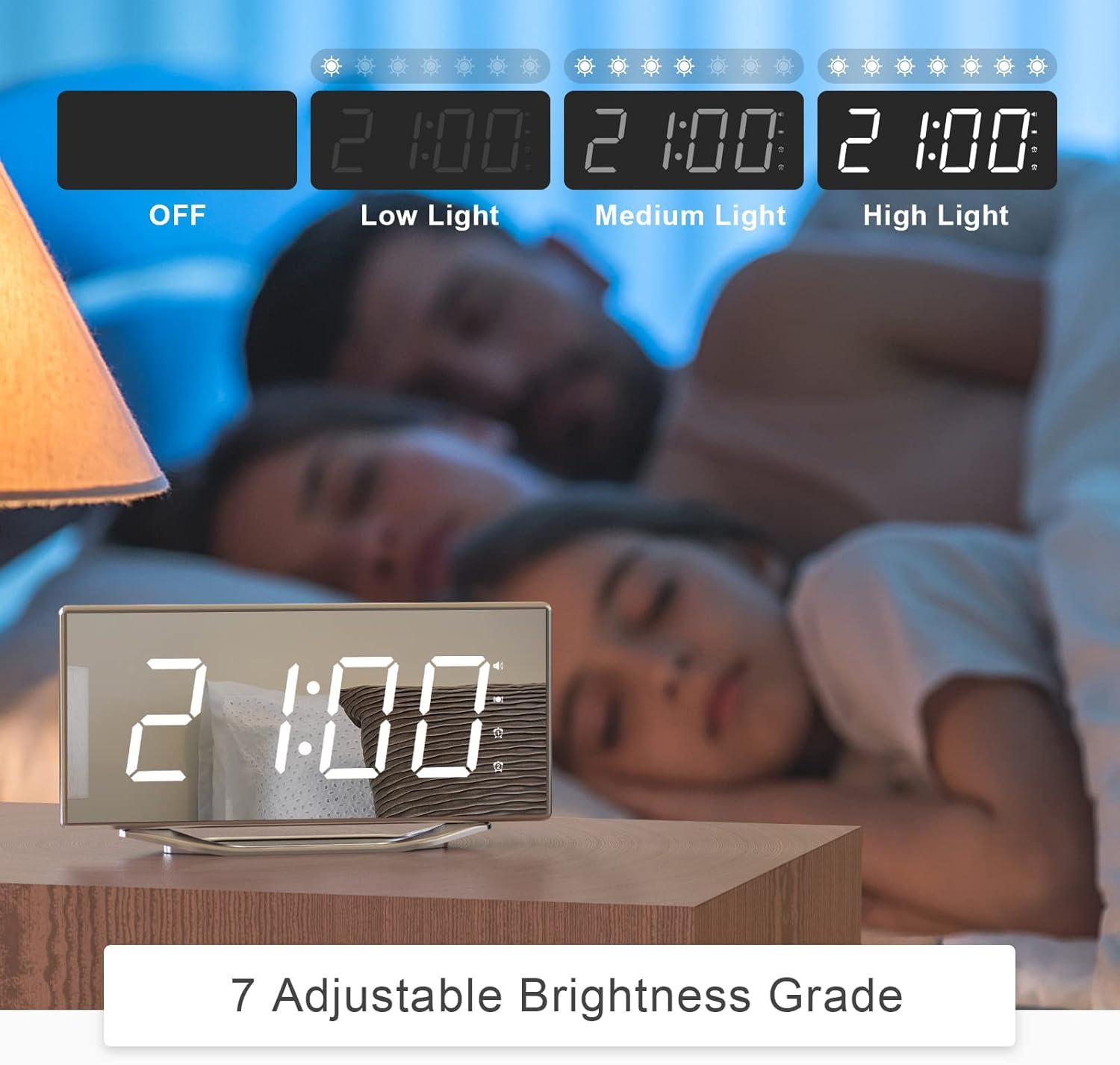 Digital Alarm Clock Large Display, 8.7" LED Mirror Electronic Clocks with 2 USB Charger Ports, Loud Alarm Clock for Heavy Sleepers,Snooze Dual Alarm Dimmer, Modern Desk Clock for Bedrooms Teens Adults Silver