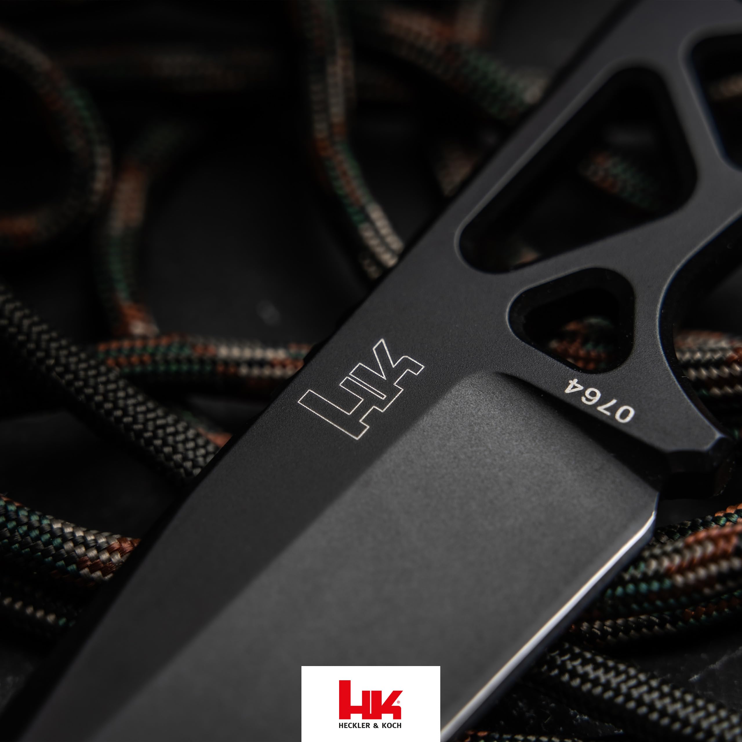 HECKLER & KOCH® FX01 - feststehendes Skelett Messer 42a konform - taktisches Einsatzmesser mit Kydex-Scheide & Gürtel-Clip - EDC Neck Knife mit 7,5 cm Tanto Klinge schwarz - Vollmetall Outdoormesser