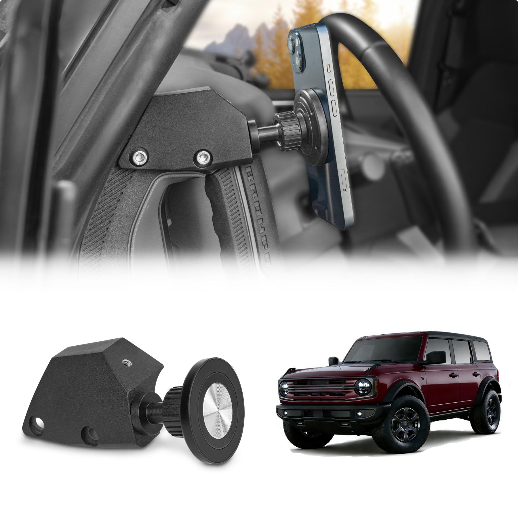 Soporte magnético para teléfono de coche para Ford Bronco 2021-2025, soporte magnético giratorio de 360°, lado del conductor (no para Bronco Sport)