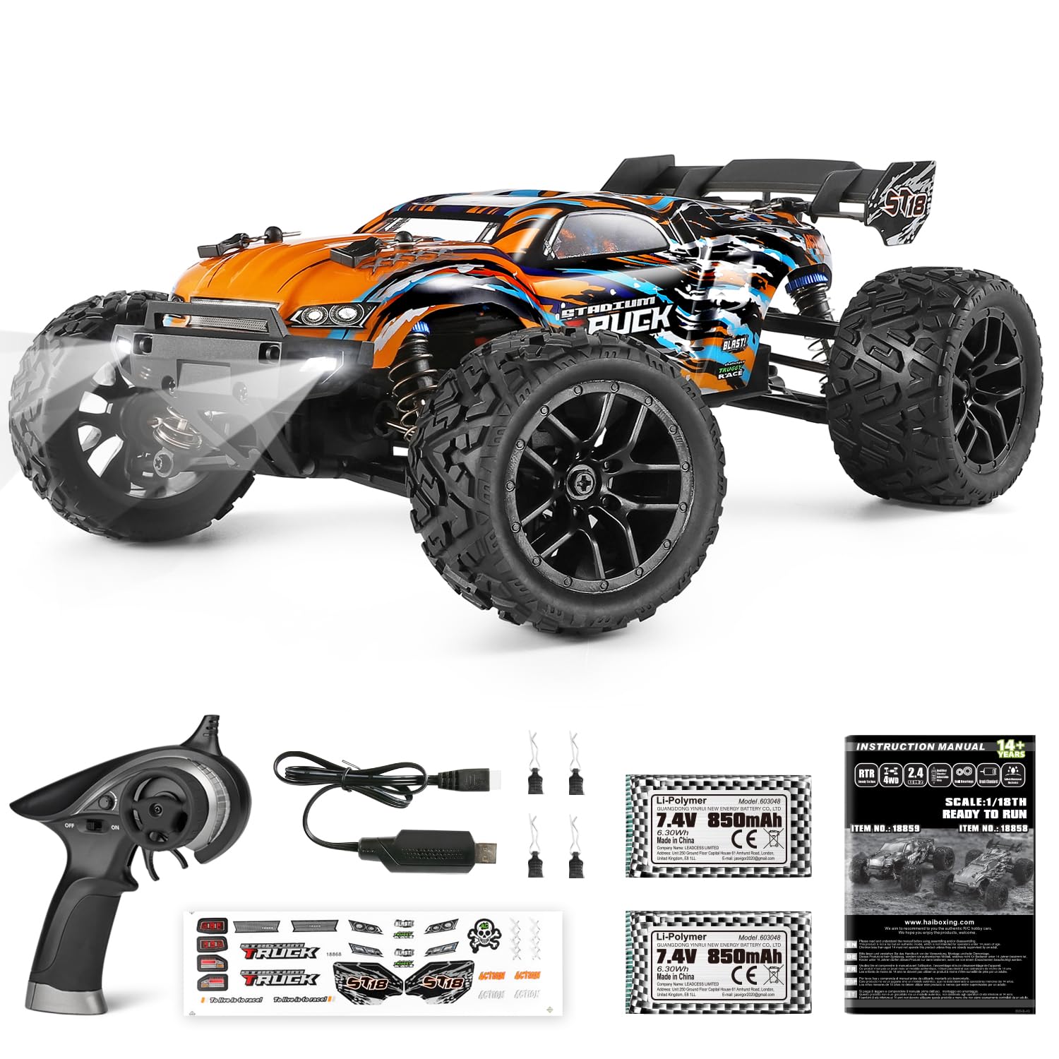 HAIBOXING RC Cars,1:18 36 KM/H High Speed Remote Control Cars for Adults Kids,2.4GHz 4WD Waterproof Off-Road Monster Truck with Two Batteries, ALL Terrain Buggy Vehicle Car Toy Gifts for Boys