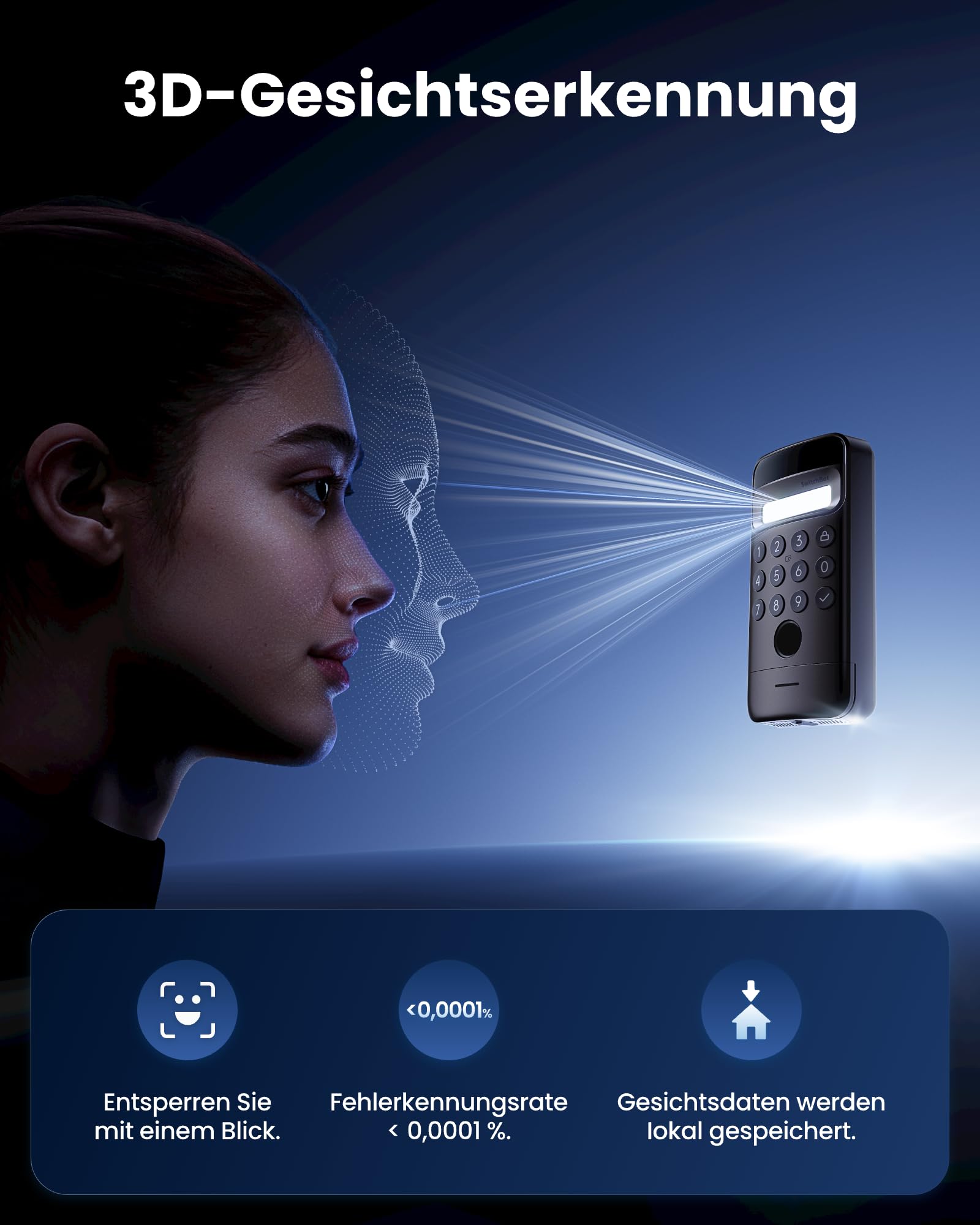 SwitchBot WiFi Smart Lock Ultra mit Keypad Vision Pro – 3D-Gesichts- & Venen-Erkennung, kontaktlose Entsperrung, passend für Europrofil-Zylinder, kompatibel mit Matter, Alexa, Google und IFTTT