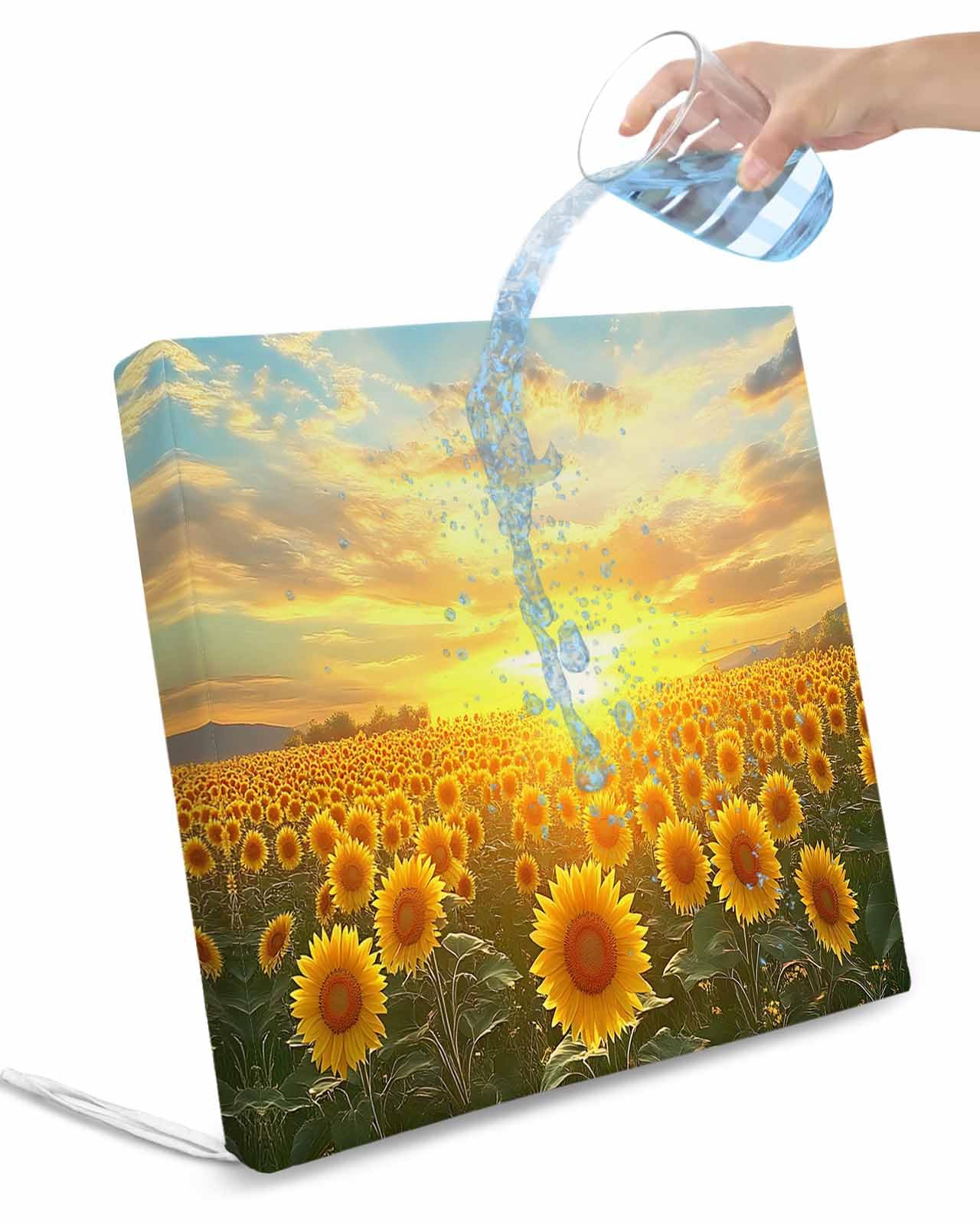 Hokiten Yellow Sunflowers Outdoor Cushion Chair Cover Set of 2 - Waterproof Couch Seat Covers, Farmhouse Botanical Floral Sunset Patio Furniture Protector Cushions Slipcovers for Sofa/RV, 24