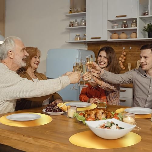 Miniatura 6 de 100 manteles individuales redondos dorados, de 13.3 pulgadas, de papel de espejo de papel desechable, para comedor, boda, mesa, decoración del día