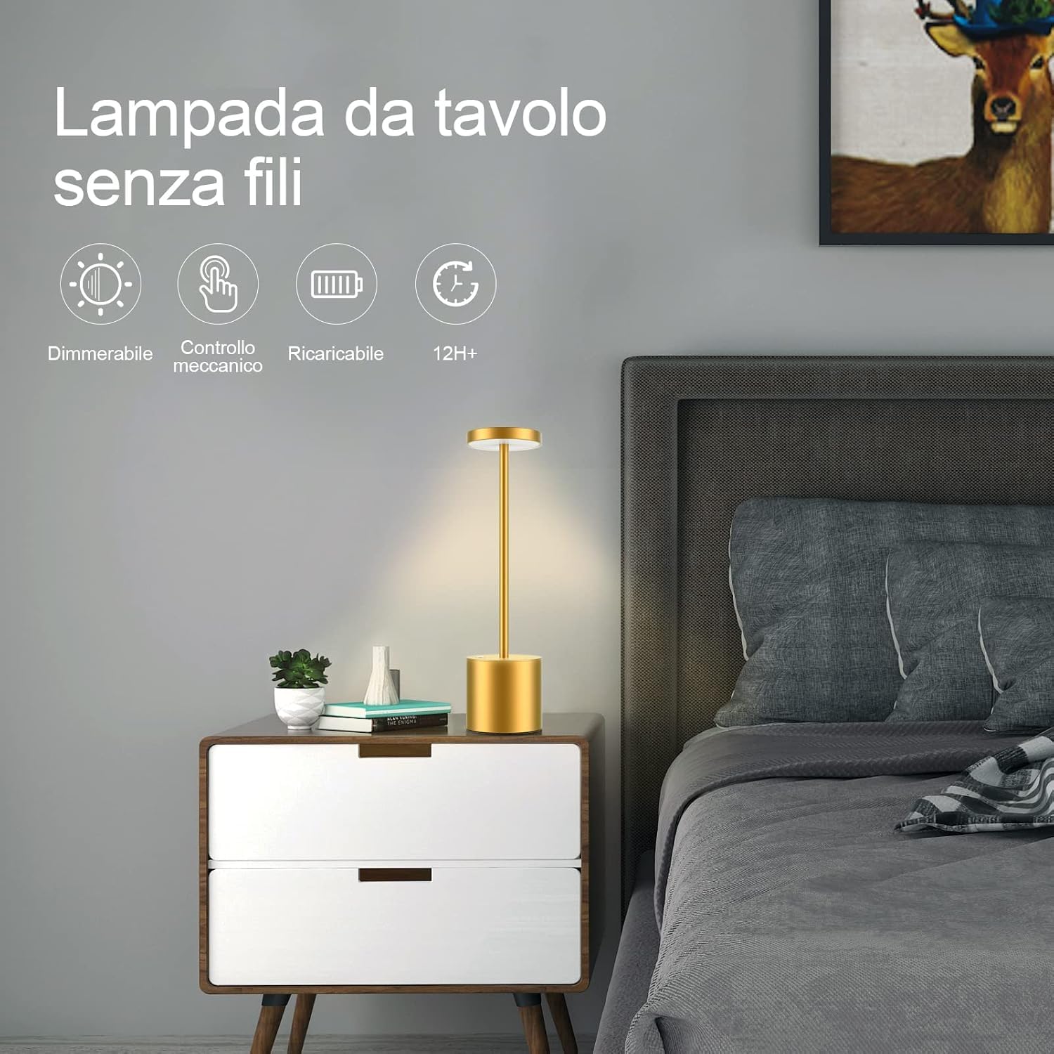 6 Pezzi Lampada da Tavolo Touch, Ricaricabile, Senza fili, dimmerabile, Colore Oro, con 3 intensità di luce - CW967-6pz