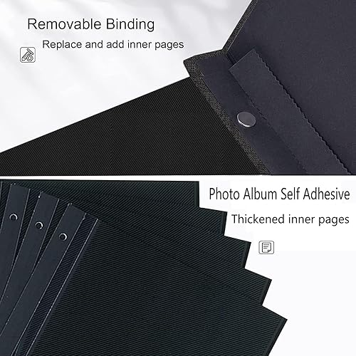 Miniatura 4 de AIOR Álbum de fotos autoadhesivas, 40 páginas negras, álbum de recortes para fotos de 4 x 6 a 8 x 10 pulgadas, álbum de fotos de lino con raspador y