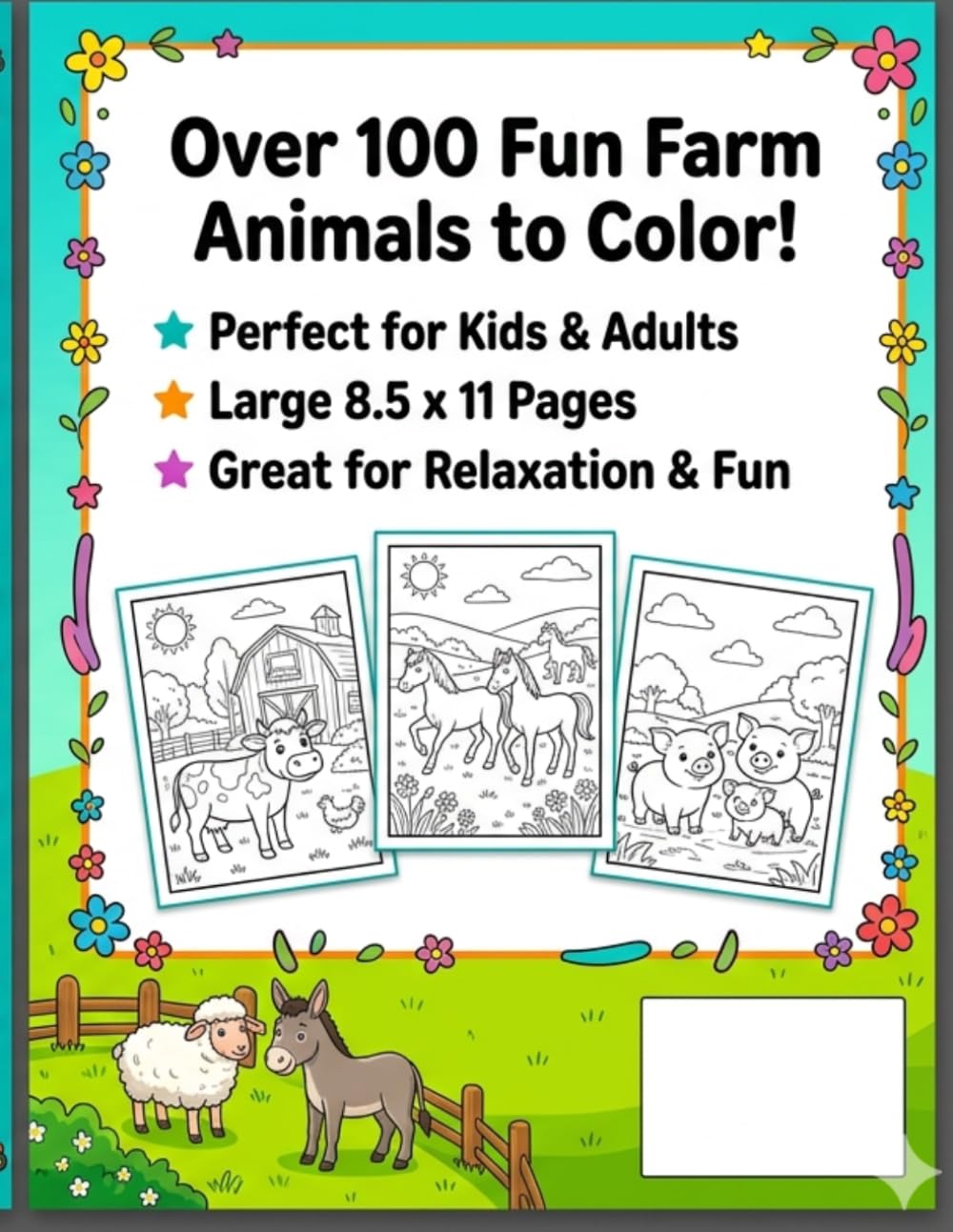 Farm Animal Coloring Book for Kids & Adults: Fun and Relaxing Farm Animal Designs — Cows, Horses, Sheep, Goats, Pigs, Chickens, Ducks, Geese, Turkeys, Donkeys