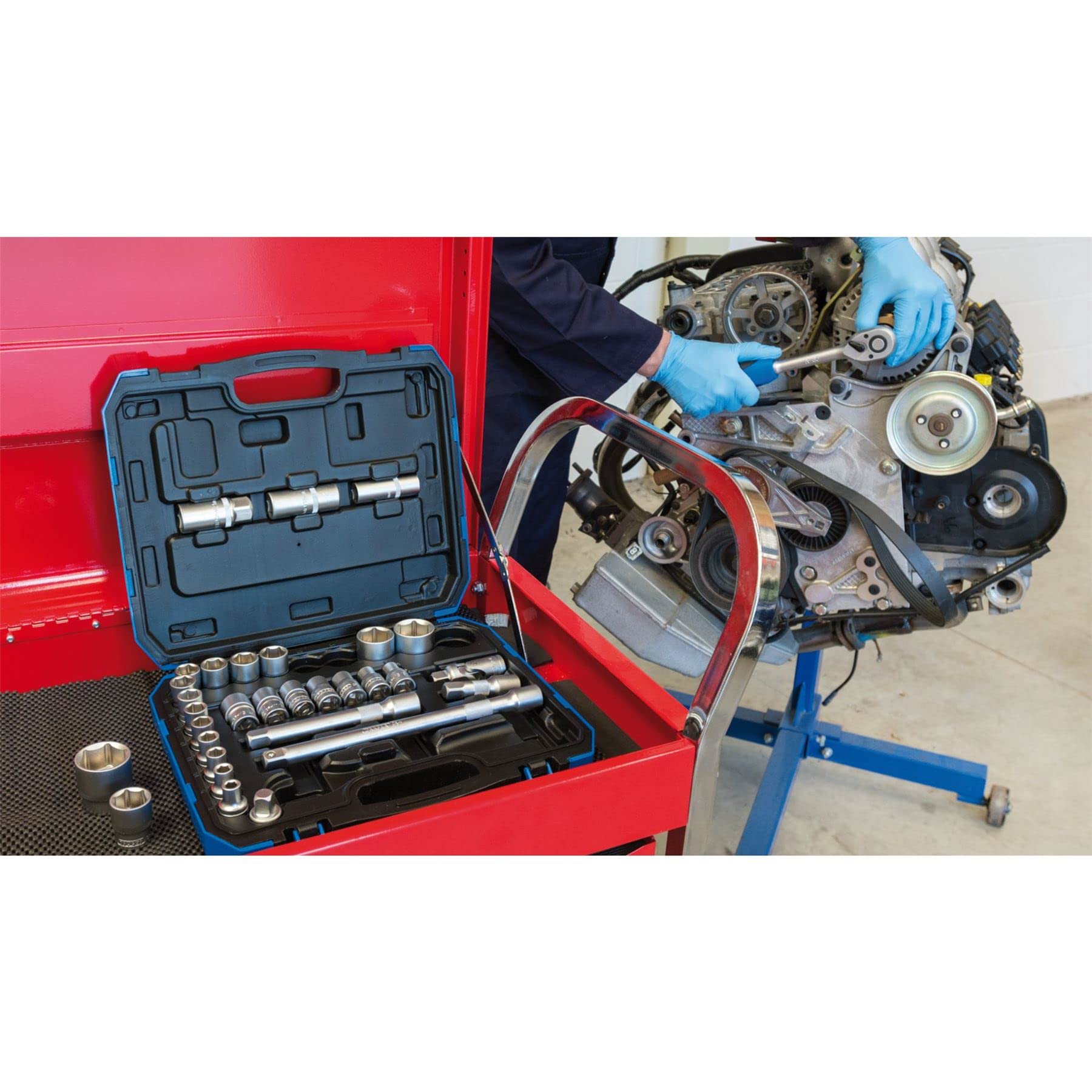 Draper 16363 - Set di chiavi a bussola MM/AF da 1/2", utensile manuale reversibile micrometro, cricchetto con impugnatura morbida, 17 bussole metriche, strumenti meccanici, auto, 7 prese imperiali, 3