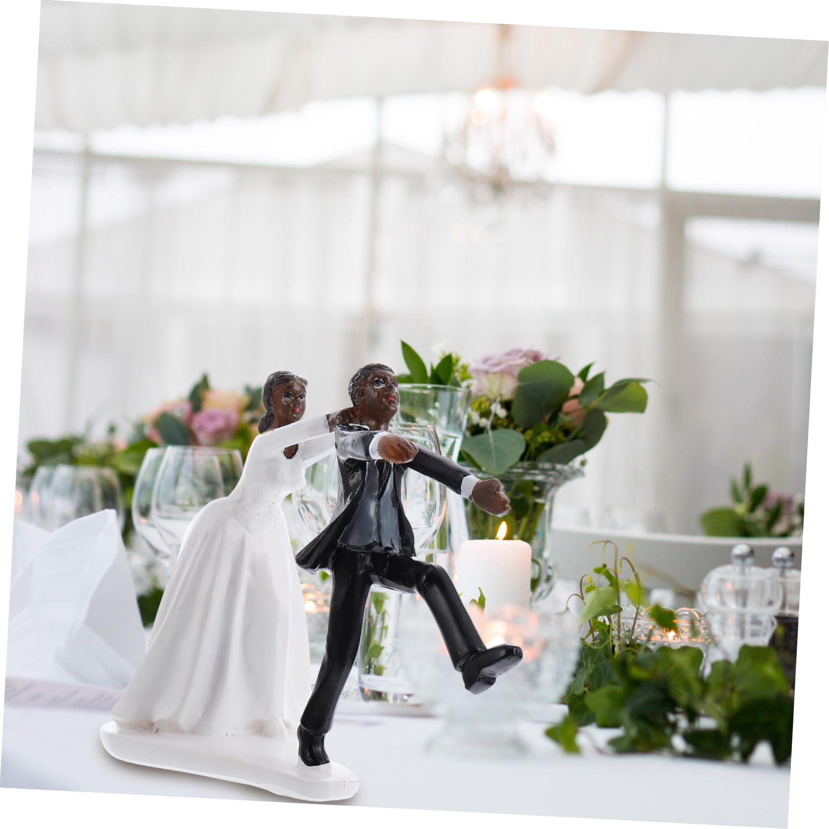 SECFOU Decorazione Creativo e Realistico per Torta Matrimonio in Resina Sposi Neri, Topper Cake Multiuso e Allestimento Atmosfera per Commemorazione