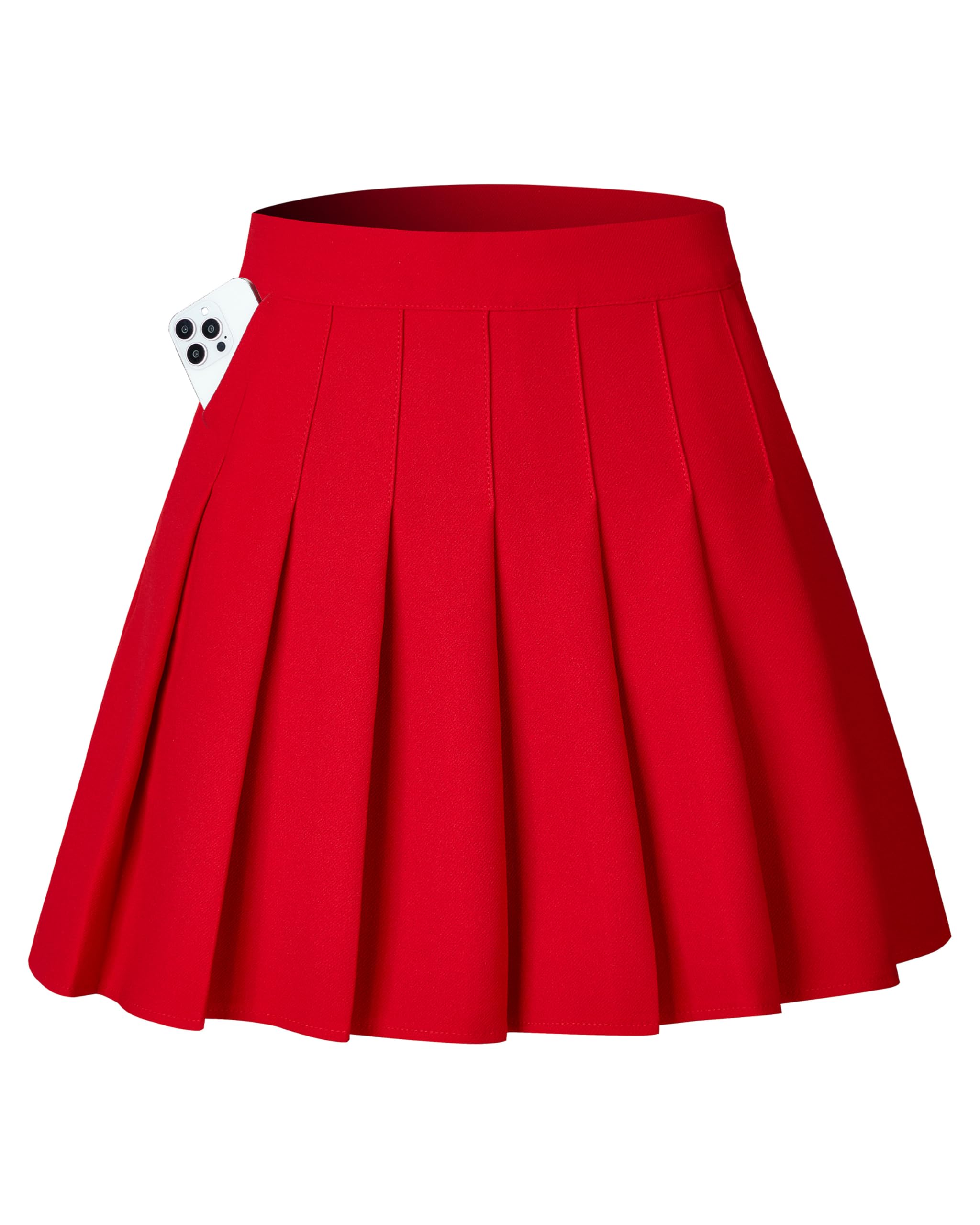Shestellar Women Pleated Mini Skirt, High Waisted A-Line Skirt with Elastic Waist for Casual Wear