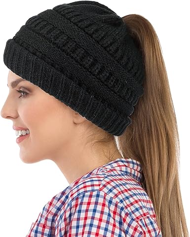 Knit hat with hole for hair Clearance