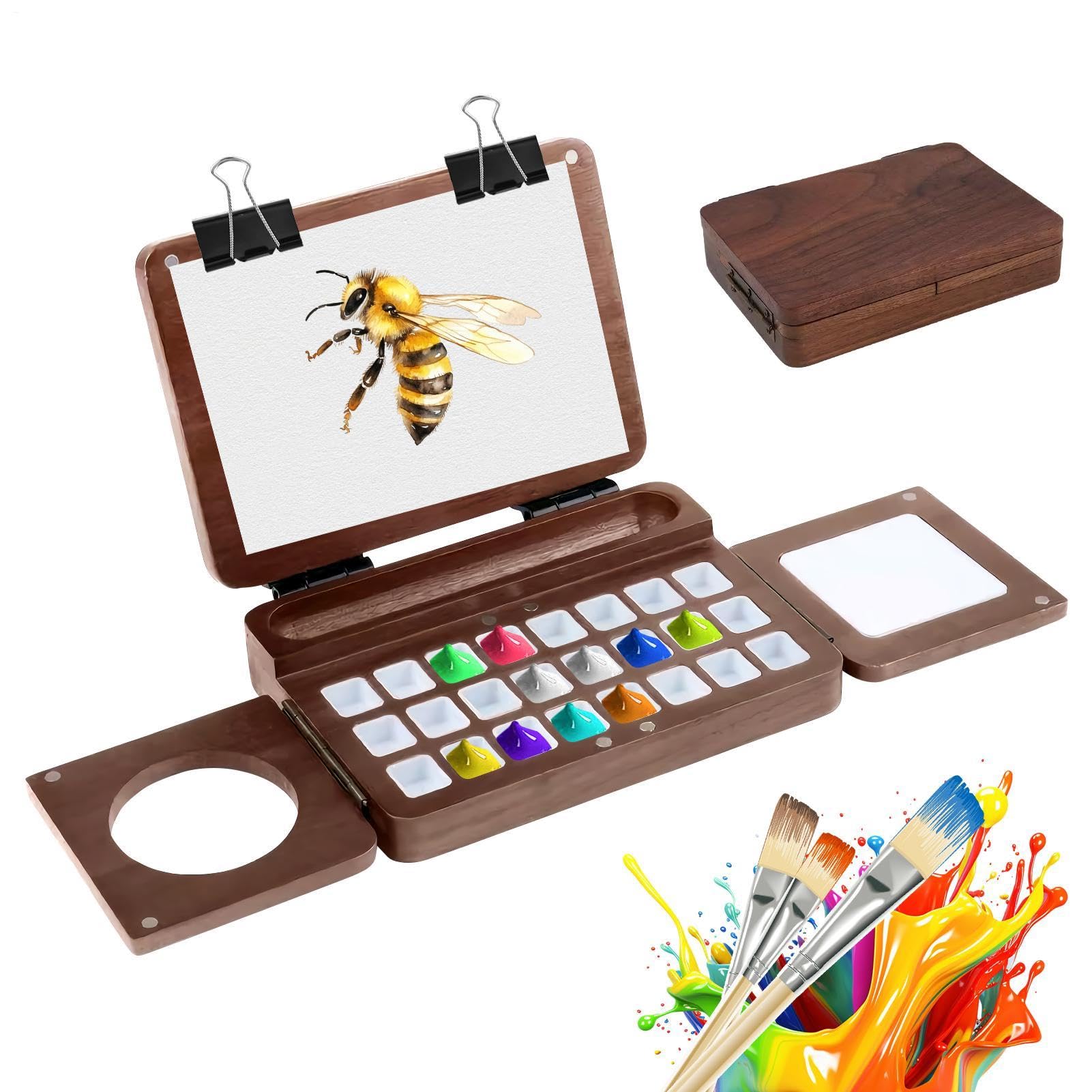 Paleta Mezcladora de Acuarela de Madera para Pintura con 24 Compartimentos
