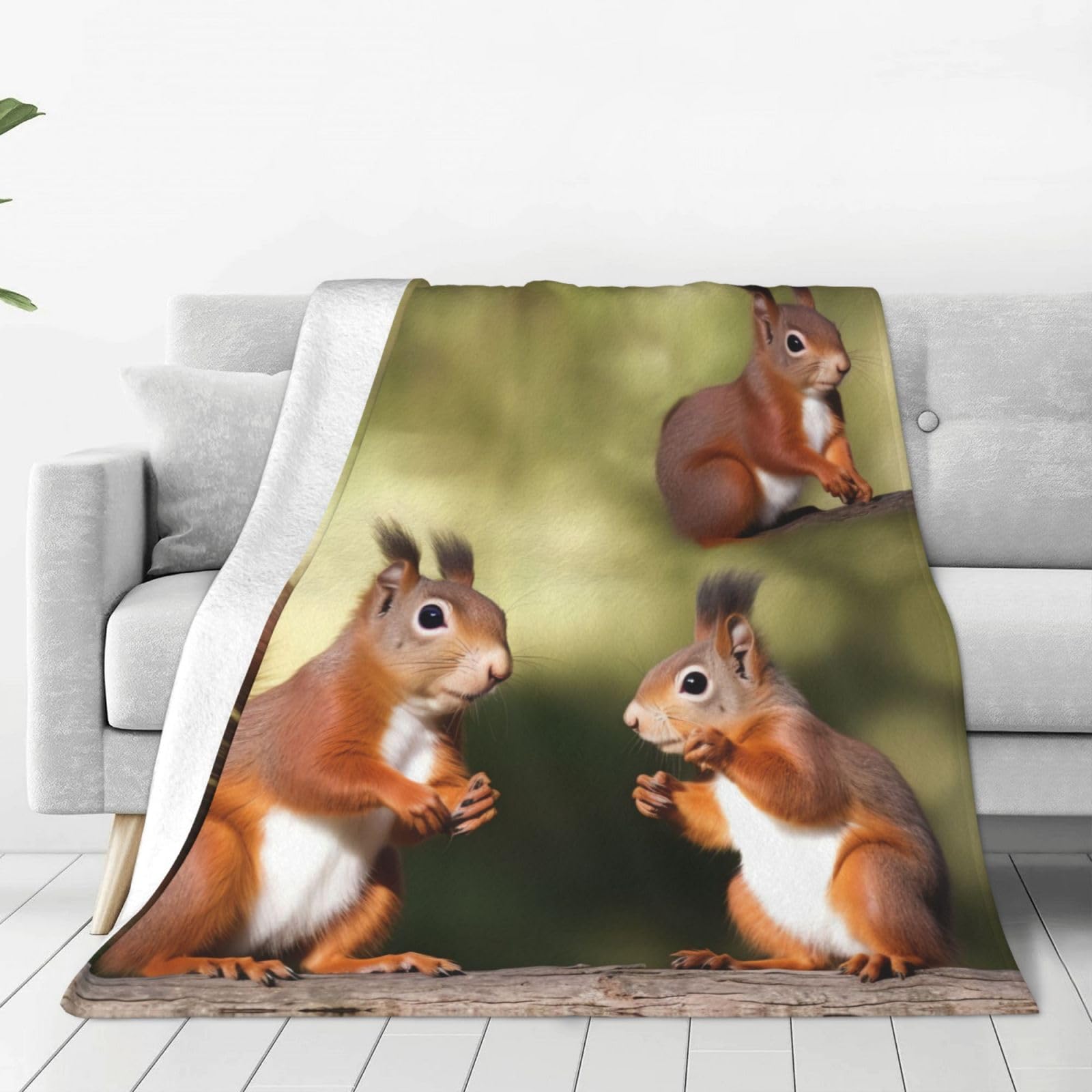 KLOPH Cute Squirrels Throw Blanket 80"x60" Flannel Fluffy Warm Blanket for Couch, Reversible Plush Blankets for Bed, Comfy Fuzzy Blanket for Sofa, Plush Lightweight-Blankets for All Season