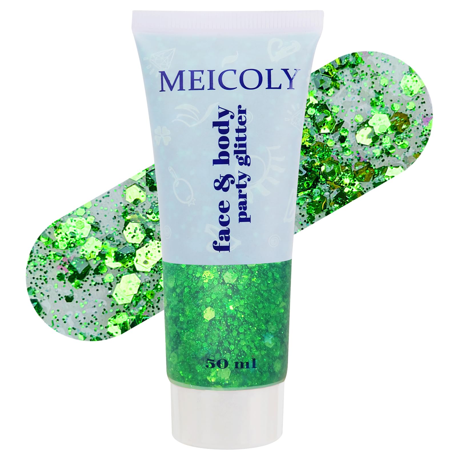 MEICOLY Green Face Body Glitter St Patricks Day Chunky Hair Glitter for Women Kids Self-Adhesive Holographic Green Accessories