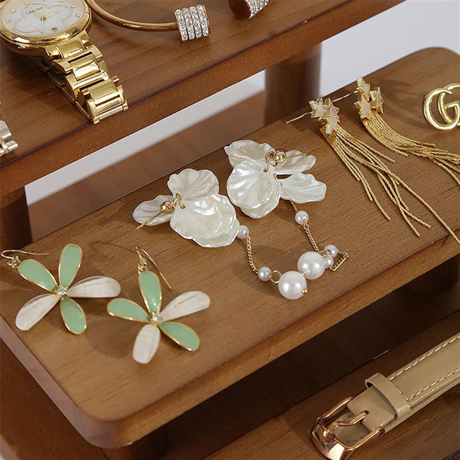 Brillenständer Holz Desktop Leiter Schmuck Display Rack Schmuck Tablett Display Requisiten Gläser Schmuck Lagerung Racks Sonnenbrillenständer(2 Floors)