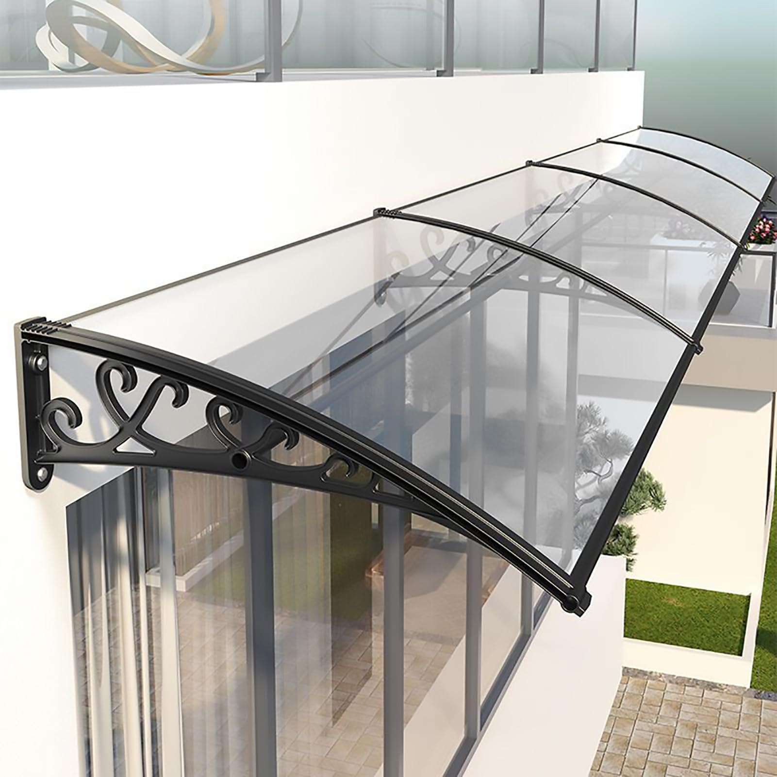 Auvent de porche en polycarbonate étanche pour abri de jardin transparent