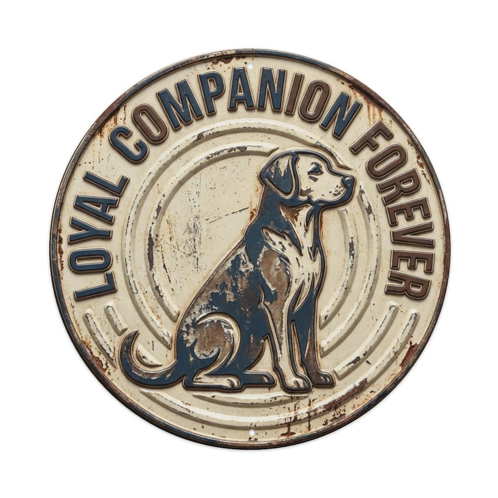 Loyal Companion Forever Woof Metal Tin Sign Plaque Wall Decor for Cafe, Club Bar, Office, Home Garden Round Metal Poster 8x8Inch